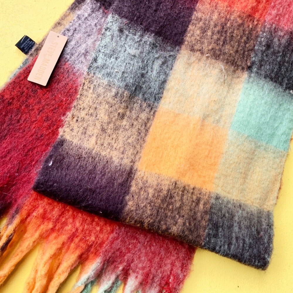 STEVE MADDEN multicolor plaid blanket scarf chunky multi NWT new scarves OS